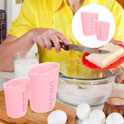 2Pcs Silicone Measuring Cups Graduated Mixing Scale Pink