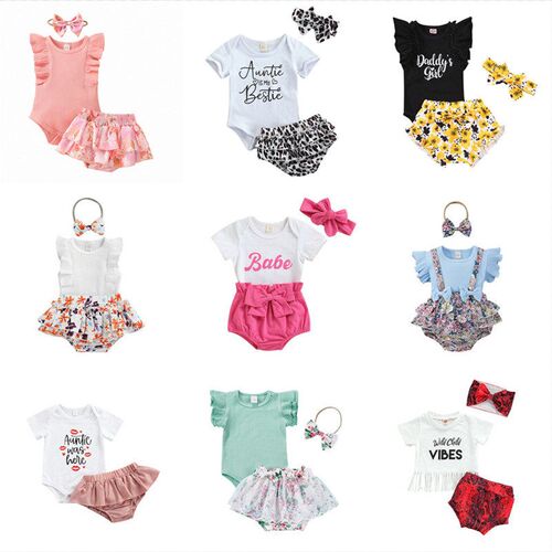 CANIS Newborn Baby Girls Outfits Clothes Short Sleeve Letter