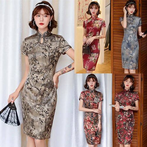 Chinese Qipao Cheongsam Floral Print Chinese Traditional Dre