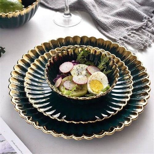 Ceramic Plate Dinnerware Set Bowl Spoon Set Dark Green