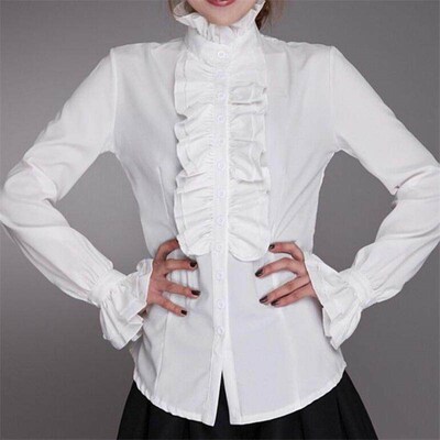Fashion Victorian Women OL Office Ladies White Shirt High Ne