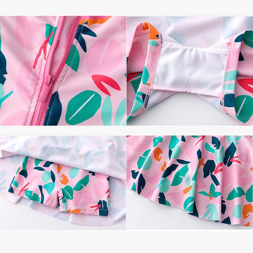 Good Front Zipper Retro One Piece Swimsuit Girls Pink Print