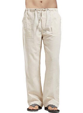Mens Cotton Linen Pants Summer Breathable Oversize Trousers