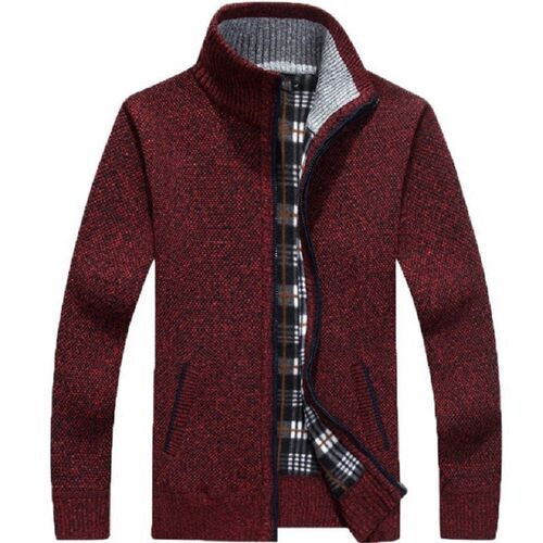 Winter Thick Mens Knitted Sweater Coat Off White Long Sleev