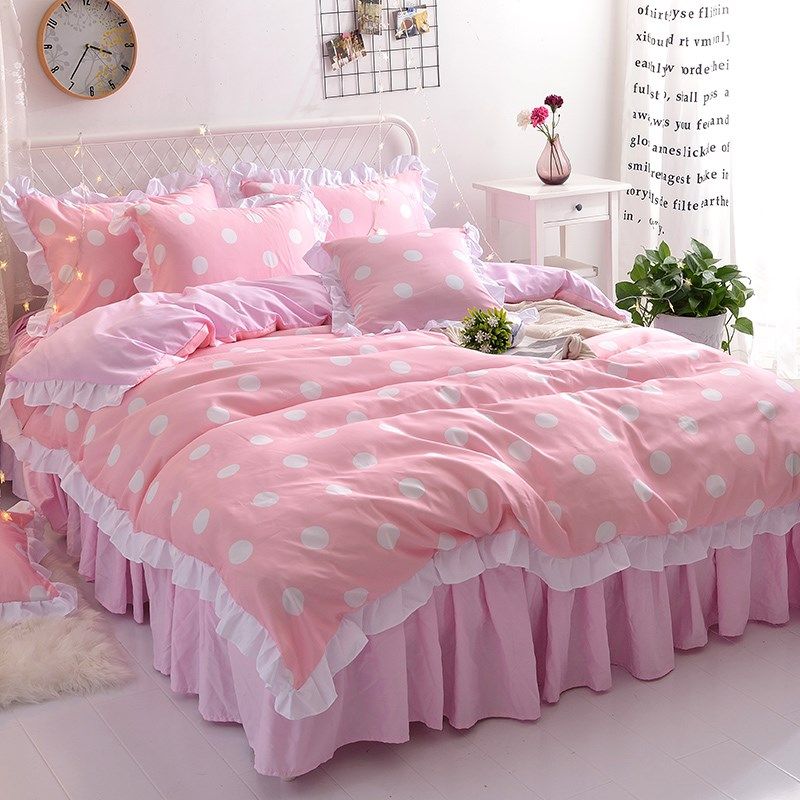 春夏小清新软萌粉色少女心波点床裙公主风四件1.5/1.8m床上用品,床上用品,床品套件/四件套/多件套,淘宝优惠券,粉丝福利购,淘宝优惠卷