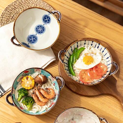 7.5inch Japanese Household Noodle Bowl Ceramic Soup Bowl Wit