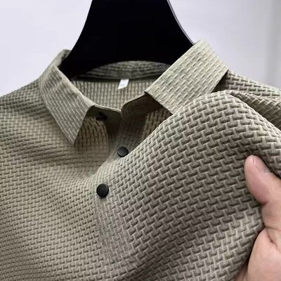Light Mature Style Thin Ice Silk Mens Lapel Short-sleeved S