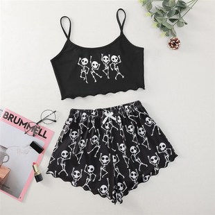 Dragon Print Pajamas for Girls Set Summer Women Sleepwear Lo