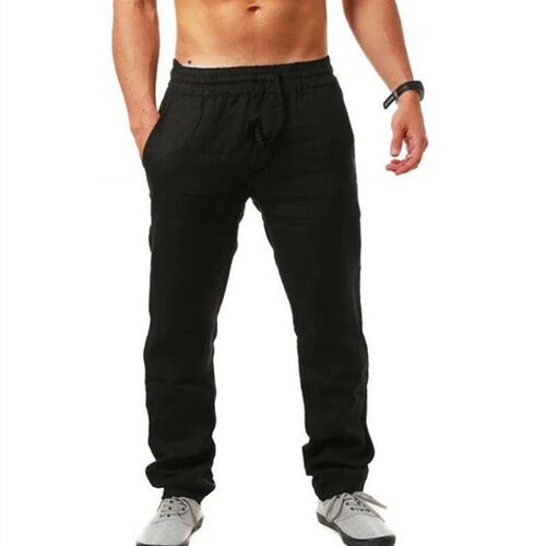 Mens Cotton Linen Long Pants Summer Solid Color Breathable