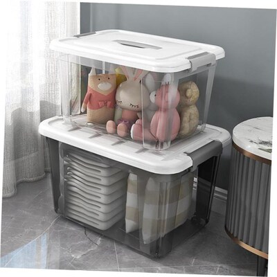 Large Transparent plastic storage box front open Toy clothes