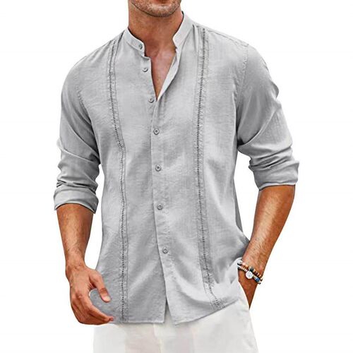 Cotton and linen shirt stand up collar mens summer beach