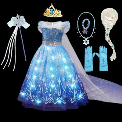 Elsa Role Playing Dress Light Up Kids Halloween Frozen Carni