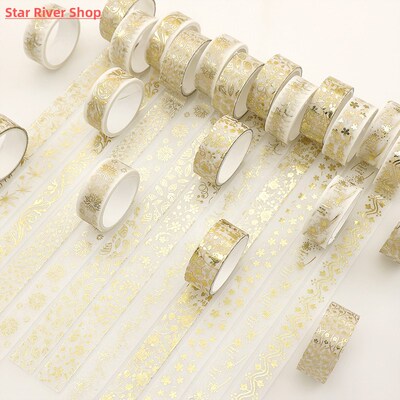 12 Rolls/Box Golden Plant Flower Washi Tape Set Gold Foil De