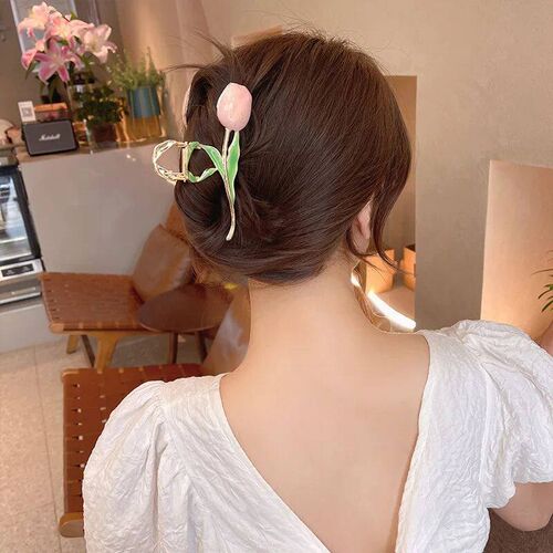 Muweordy Tulip Hair Claw Clips Flower Hair Clip Metal Hair C