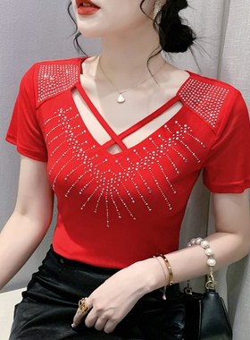 2023 Summer Mesh Tops Korean Fashion Cross Hollow out Shirt