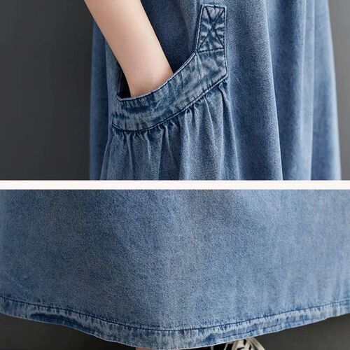 Loose Strap Skirt Denim Dress Women Oversized Long Dresses S