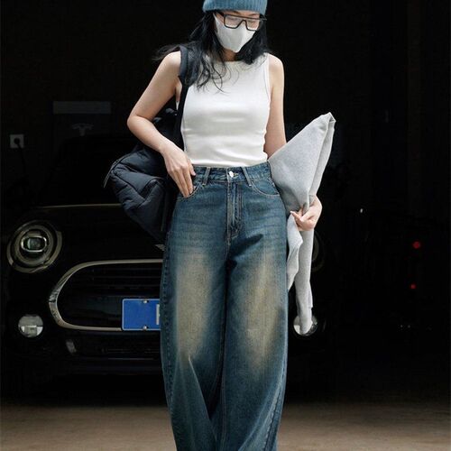 HanOrange 2023 Spring Summer Retro Washed Wide Leg Jeans Wom