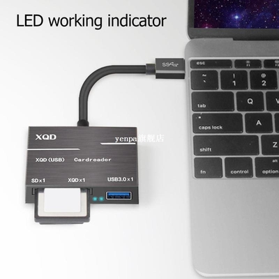 4 Ports USB3.0 HUB Memory Card Reader Adapter Type C to XQD