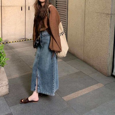 Flesh-Covering Slimming Split Denim Skirt Womens Spring Chu