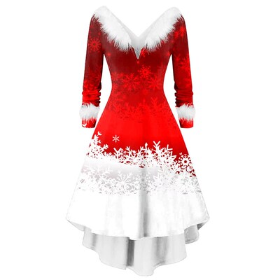 Ladies Christmas long sleeved V-neck dress dress圣诞连衣裙