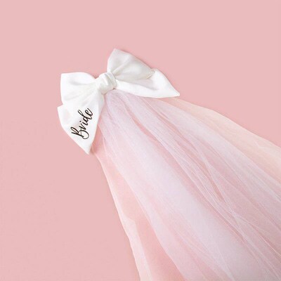 White Bride Pearl Hair Bow Veil Bridal Shower beach Photo Pr