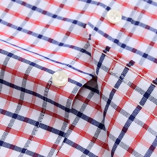 Mens Versatile Casual Checkered Oxford Cotton Shirts Single