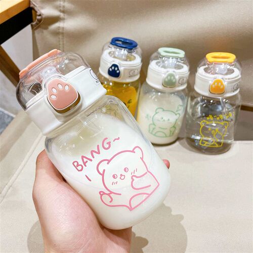 Fresh glass cup cute cartoon simple pen ins sippy cup portab