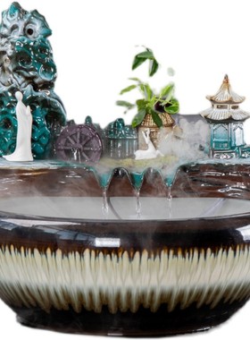 陶瓷大号水景客厅装饰办公桌面招财流水摆件养鱼缸开业乔迁送礼品