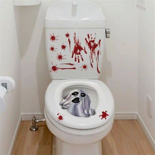 Halloween Toilet Seat Sticker WC Haunted House Scary Toilet