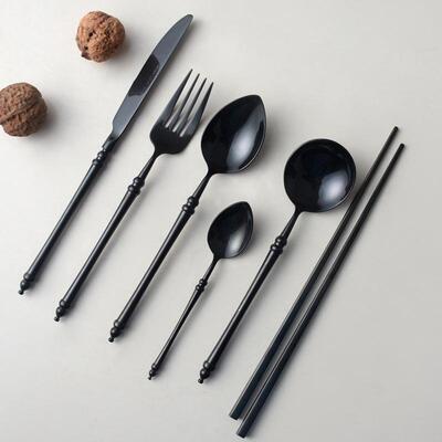 Black tableware 304 stainless steel steak knife and fork