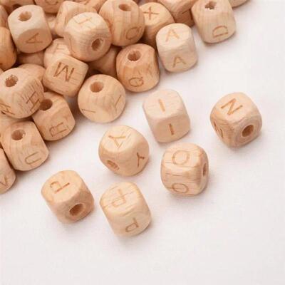 50Pcs/Lot Square Wooden Alphabet Beads 12mm English A-Z Pers