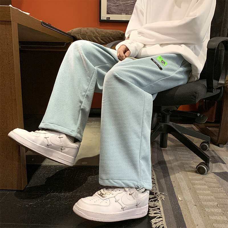 New spring and summer waffle corn kernels casual pants Hong - 实物图
