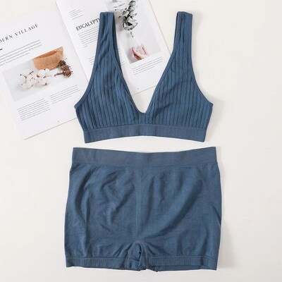 Women Seamless Bra Set Female Sport Underwear Vneck Bralette