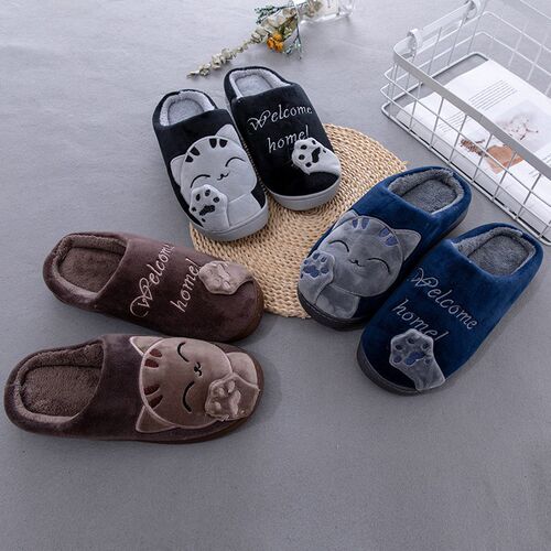 Women Winter Home Slippers Cartoon Cat Shoes Non-Slip Soft W