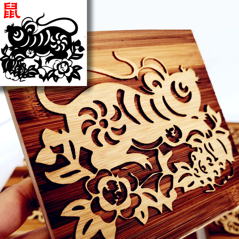 木版画定制鼠年剪纸画生肖拓印板拓印画材料拓印模板凸起阳刻模具,家居饰品,木雕,淘宝优惠券,粉丝福利购,淘宝优惠卷