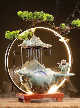 中式招财流水办公室装饰摆件创意家居玄关客厅雾化加湿器开业礼品