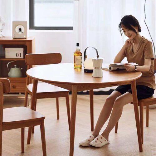 Nordic Solid Wood Round Table Household Small Apartment Whit