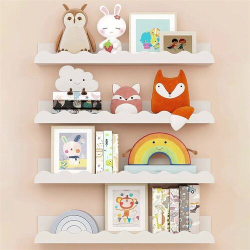 White Wavy Wooden Floating Shelf Bedroom Wall-Mounted Shelf