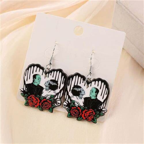 1Pair  Pastel Goth Halloween Drop Earring Two Side Print Acr
