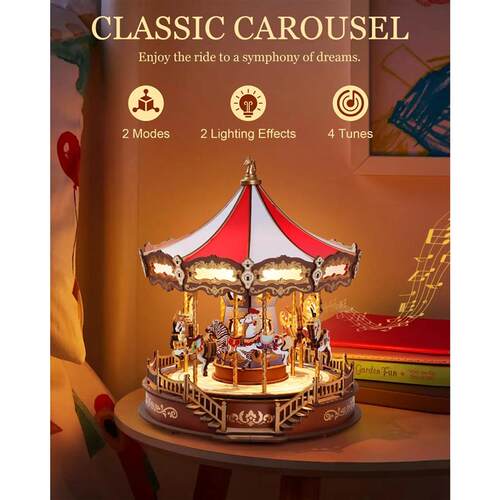 Robotime Rolife Classic Carousel Music Boxes Easy Assemble 3