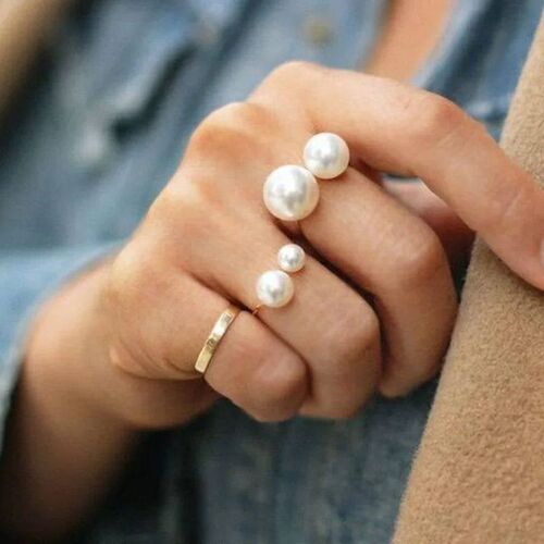 Delysia King Large and small pearl U-shaped open ring