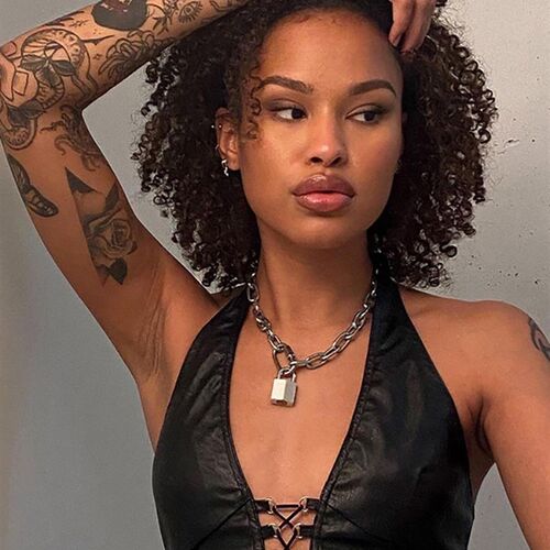 Goth Dark Grunge Pu Black Lace Up Gothic Halter Tops Punk Fa
