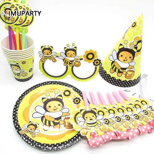 6pcs Cartoon bumble bee Party Disposable Tableware Cups Plat