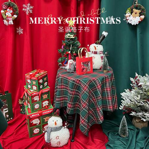 New Year Retro Plaid Tablecloth Christmas Photo Background C