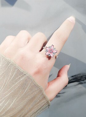 Rotating Ring Women Cherry Blossom Pink Zircon Flower Stress