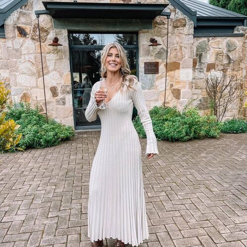 STYLISH LADY Knitted Dress 2023 Autumn Women Long Sleeve V N