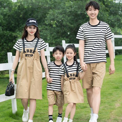 Family of 3 or 4 2025 Summer Kids ShortSleeve Striped Tops M