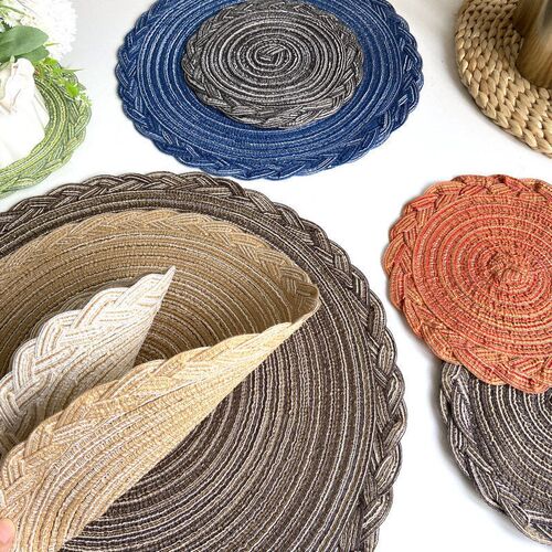 Cotton yarn oval placemat insulation mat hand woven decorati