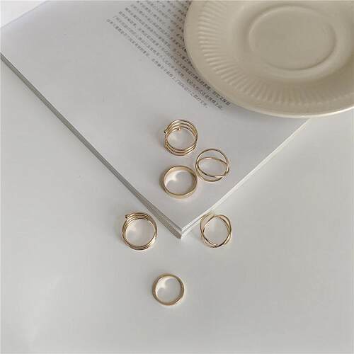 New Punk Finger Rings 6pcs/set Minimalist Smooth Black Geome