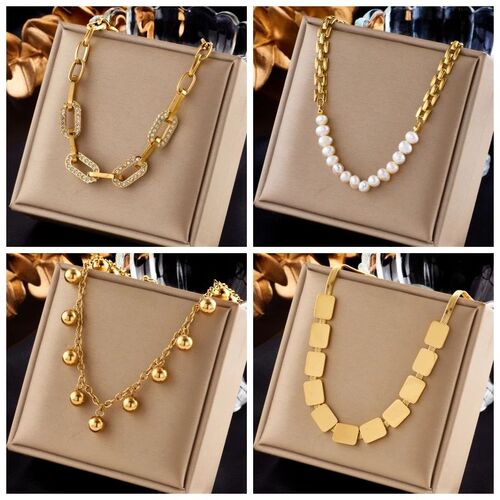316L Stainless Steel Geometric Ball Beads Pearl Chain Neckla
